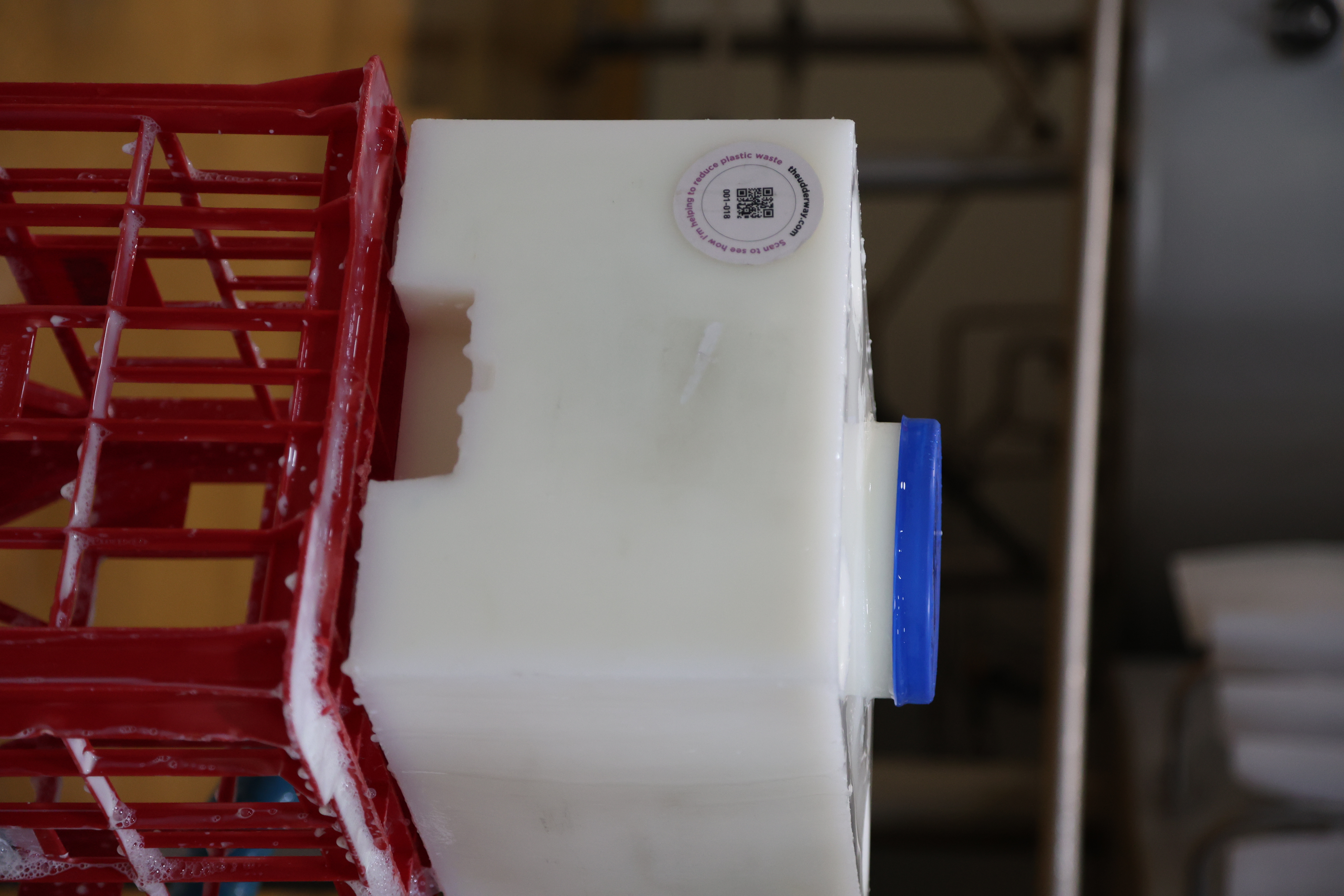 Reusable TUW milk keg at a dairy